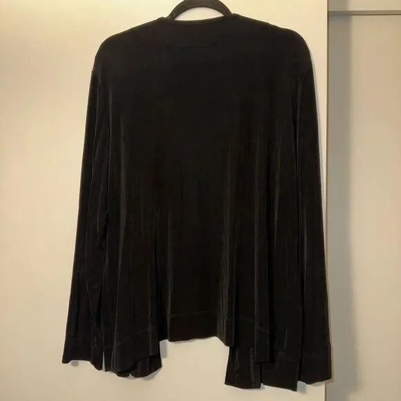 Chicos Travelers XL Open Front Slinky Long Sleeve Cardigan Solid Black Color EUC - Picture 6 of 11
